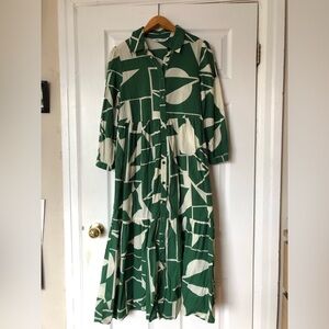 Zara Green Geometric Print Maxi Dress